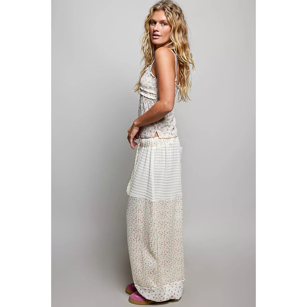 POL Patchwork Mixed Knit Wide Leg Pants - Picture 5 of 7
